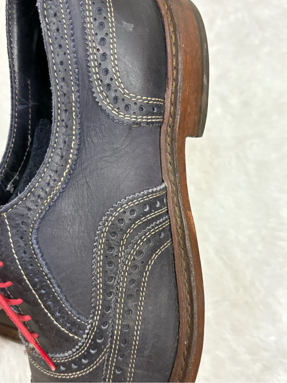 Allen Edmonds 11 Neumok Leather Wingtip Dress Blue Shoes Signs Wear At Insole